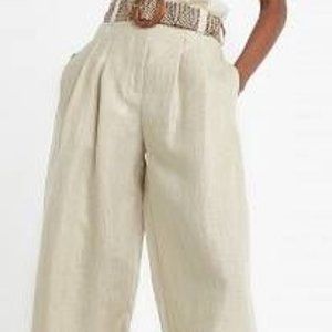 River Island Beige Linen Wide Leg Paperbag Pants